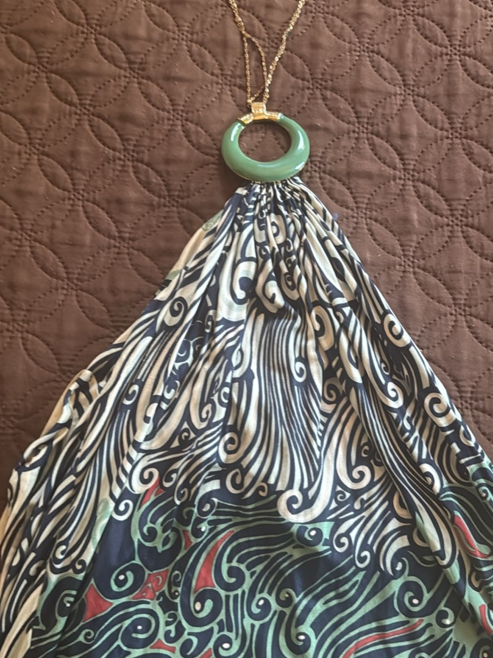 Sky Patterned Halter Top with Green Ring Accent